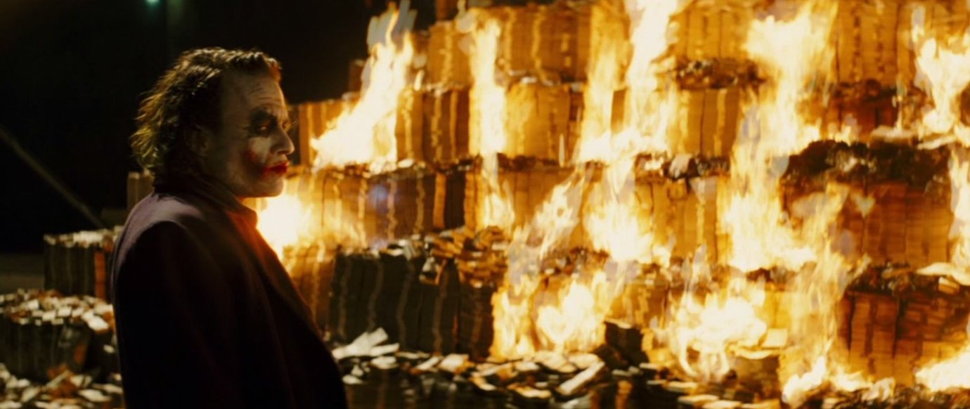 Joker brûlant de l'argent